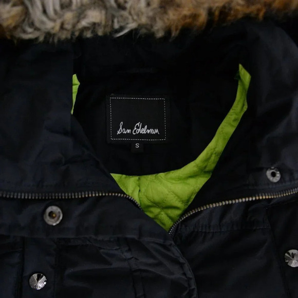 Sam Edelman Black Parka with Faux Fur Trim Hood Size Small - Picture 13 of 15